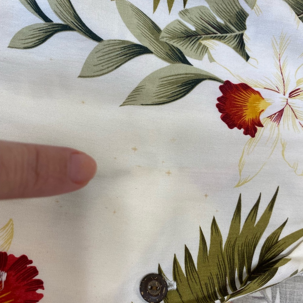 🏝️ Palm & Plumeria print vintage Buttondown blouse, small - Picture 7 of 8